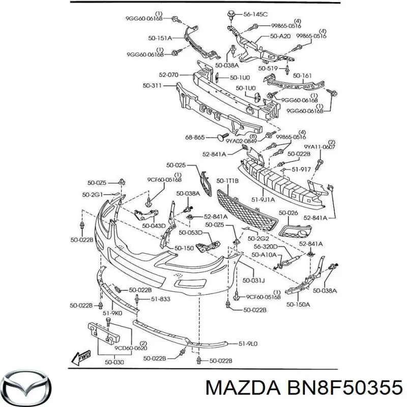 BN8F50355 Mazda Grelha do radiador