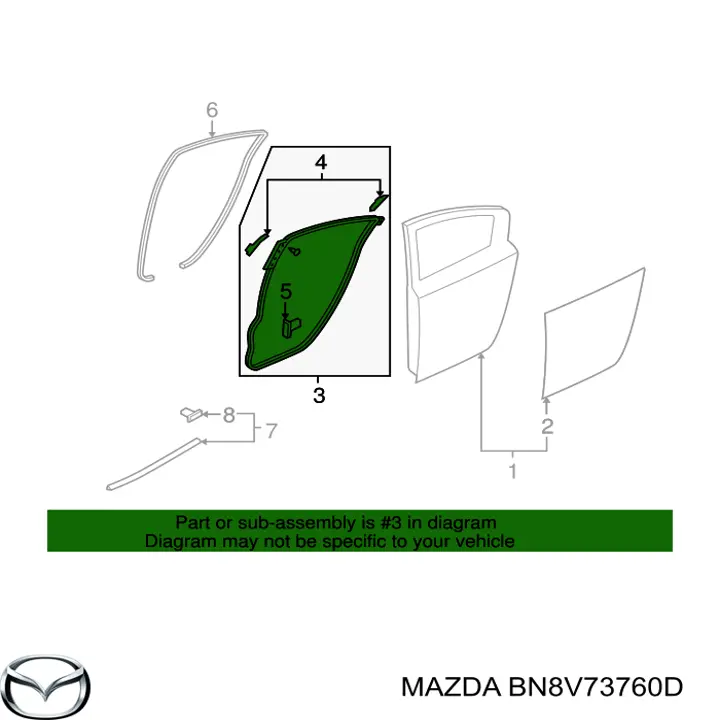 Уплотнитель двери задней левой (на двери) на Mazda 3 BK12