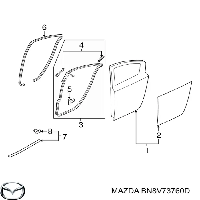 Купить BN8V73760C Mazda Уплотнитель двери задней левой (на двери)
