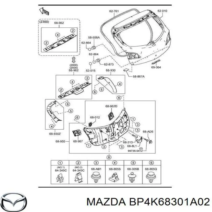 Cápsula (prendedor) de fixação de revestimento de tampa de porta-malas para Mazda 3 (BK14)