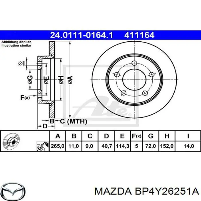 Тормозные диски BP4Y26251A Mazda