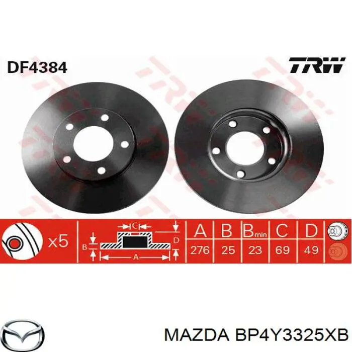 BP4Y3325XB Mazda диск тормозной передний