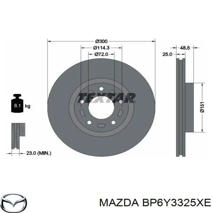 Disco de freno delantero BP6Y3325XE Mazda