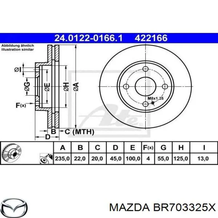 Передние тормозные диски BR703325X Mazda