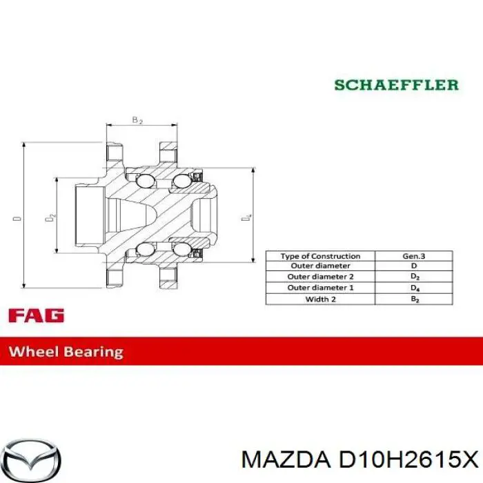 D10H2615X Mazda cubo traseiro