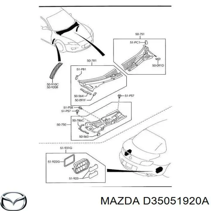 D35051920A Mazda grelha traseira esquerda de ventilação de salão
