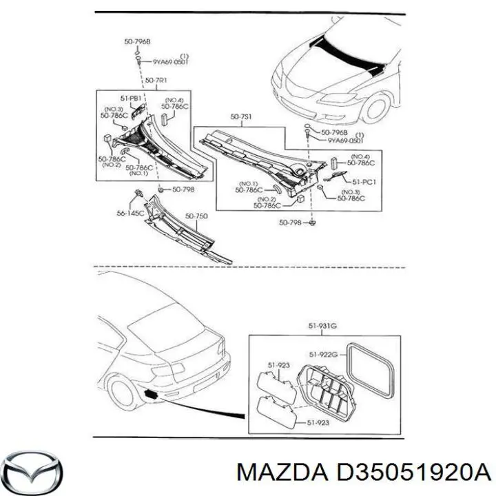 Rejilla aireadora de habitáculo trasera izquierda D35051920A Mazda