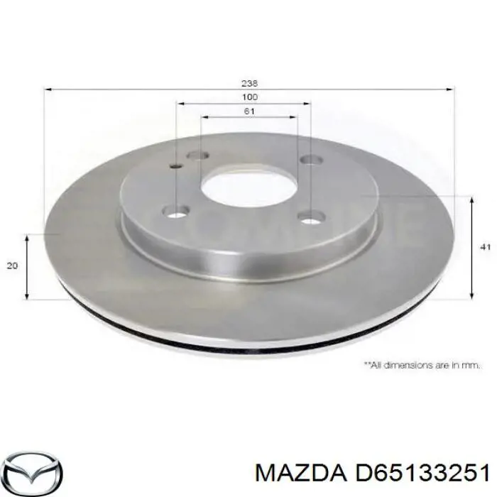 Передние тормозные диски D65133251 Mazda