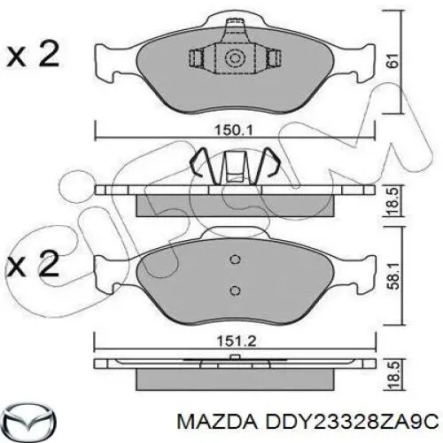 DDY23328ZA9C Mazda колодки тормозные передние дисковые