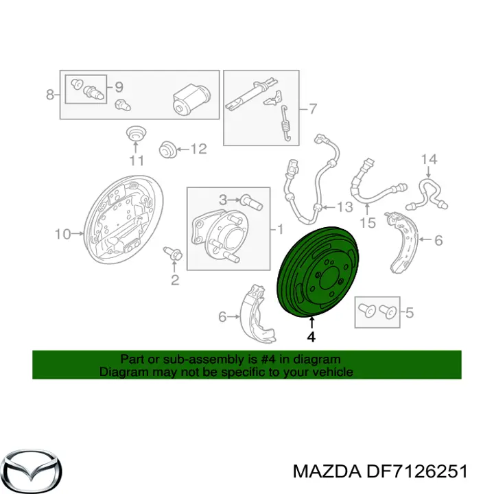 Freno de tambor trasero DF7126251 Mazda