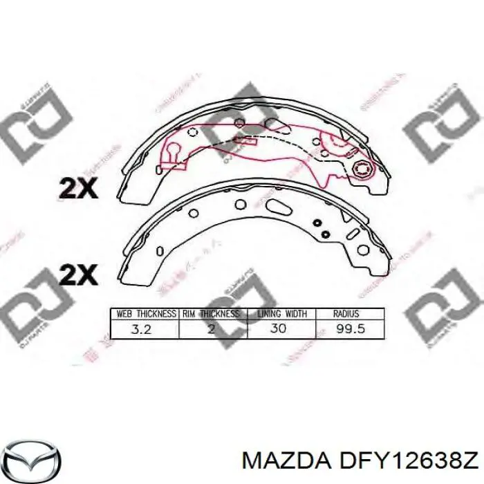 Купить DFY12638Z Mazda Задние барабанные тормозные колодки