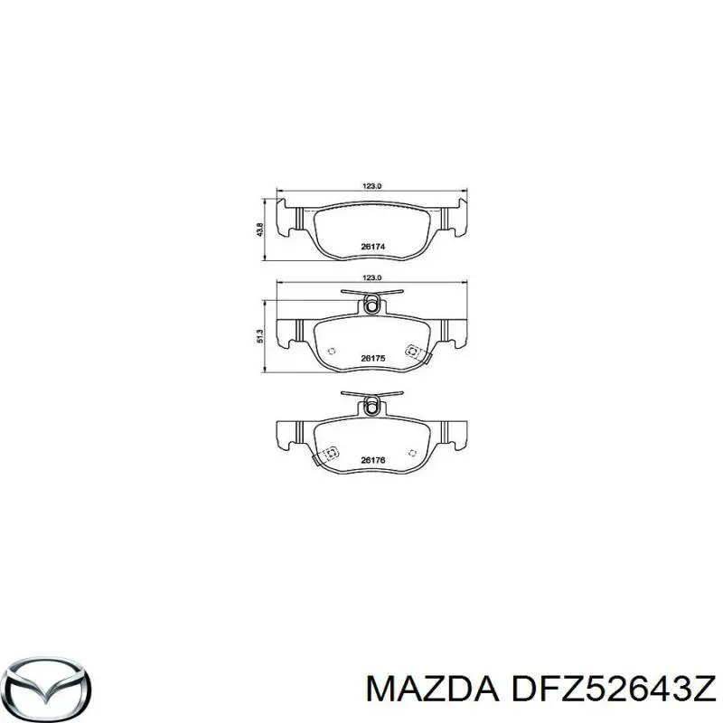 DFZ52643Z Mazda sapatas do freio traseiras de disco