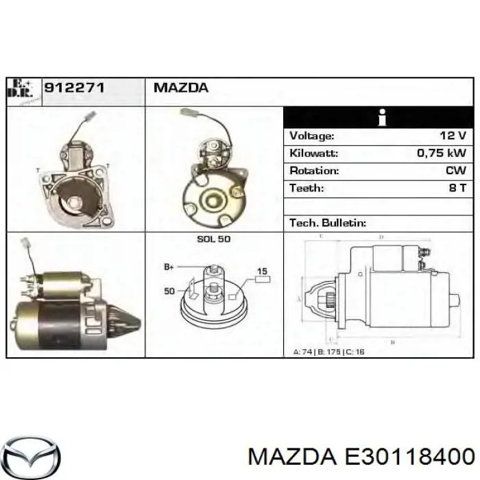 Стартер E30118400 Mazda