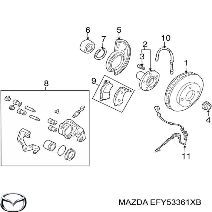 Суппорт тормозной передний правый EFY53361XB Mazda