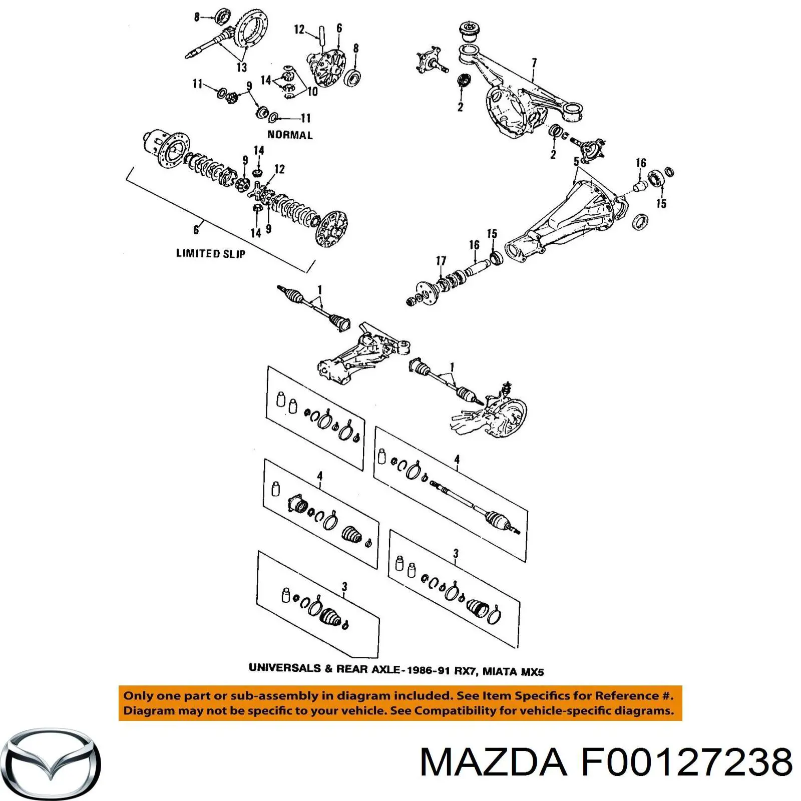 Anillo retén de semieje, eje delantero F00127238 Mazda