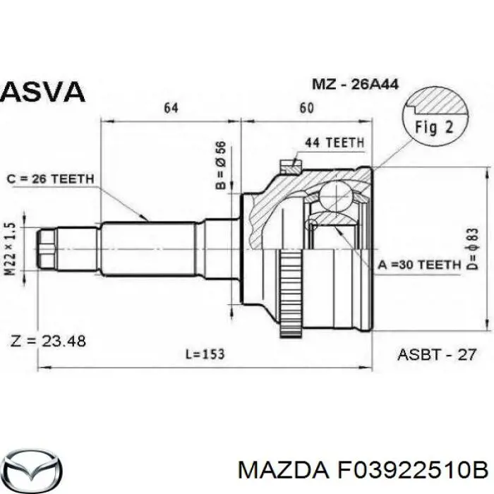 F03922510B Mazda шрус наружный передний