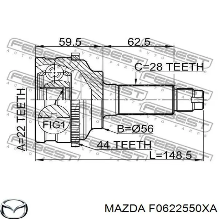 F0622550XA Mazda semieixo (acionador dianteiro direito)