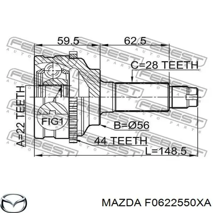 F0622550XA Mazda Полуось передняя, правая