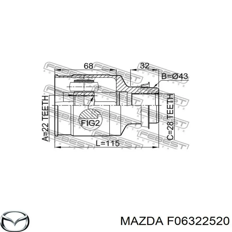 Шарнир привода внутренний Mazda F06322520 цена, от 43.69 USD