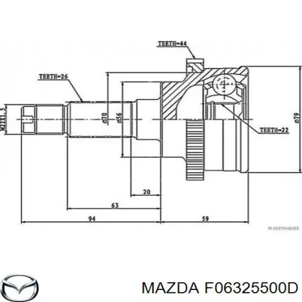 F06325500D Mazda semieixo (acionador dianteiro direito)