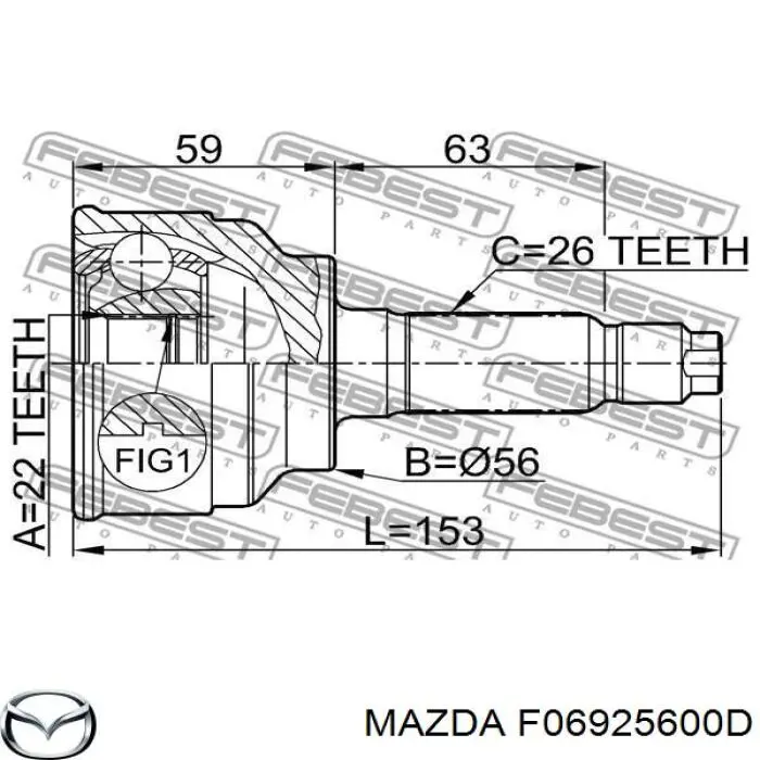 F06925600D Mazda Полуось передняя левая