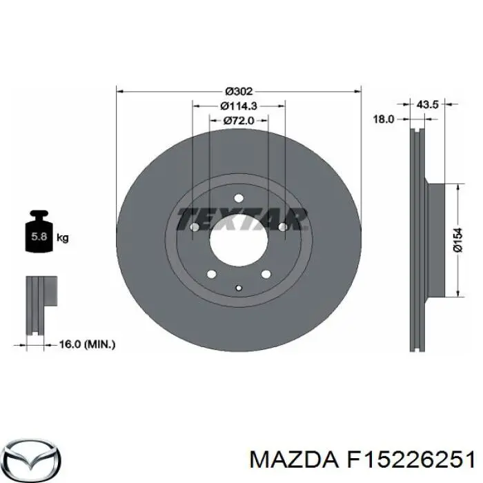 Disco de freno trasero F15226251 Mazda