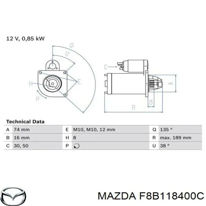 Motor de arranque F8B118400C Mazda