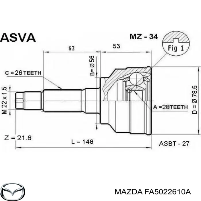 ШРУС наружный передний левый MAZDA FA5022610A