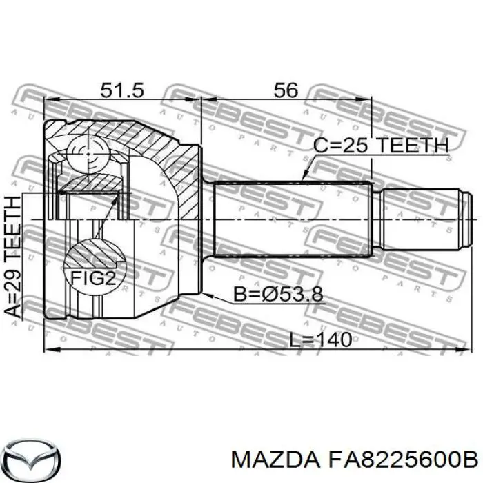 Левая полуось FA8225600B Mazda