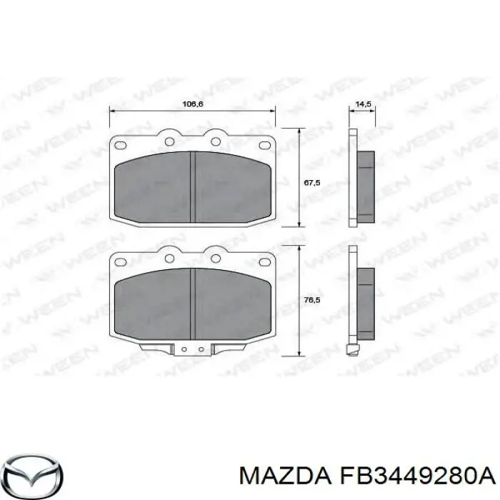 Передние тормозные колодки FB3449280A Mazda