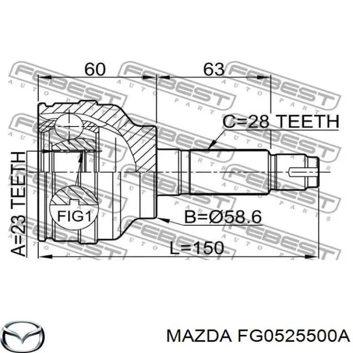 Правая полуось FG0525500A Mazda