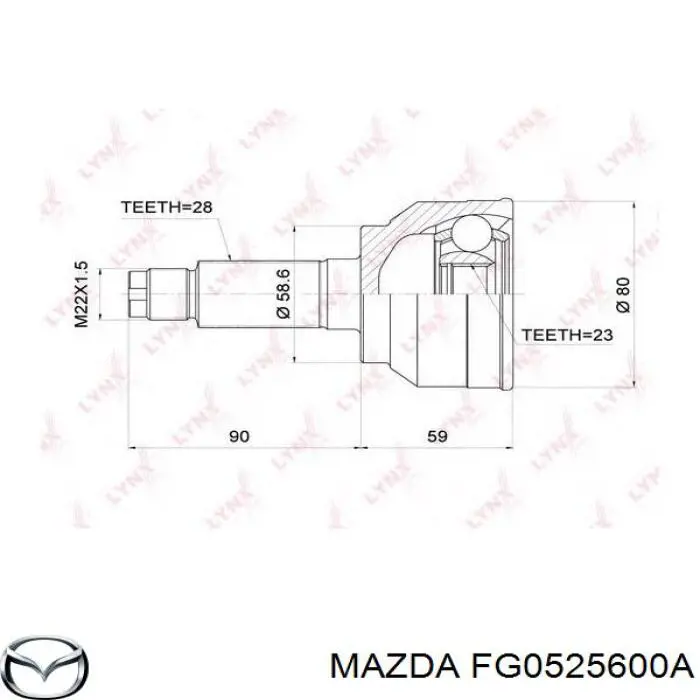 Semieixo (acionador) dianteiro esquerdo Mazda FG0525600B