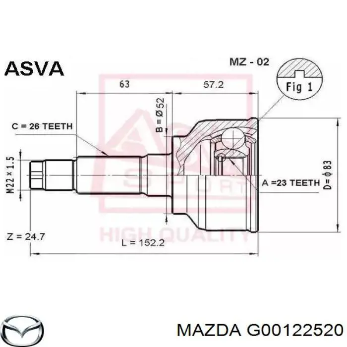 Купить G00122520A Mazda Шарнир угловых скоростей передний правый