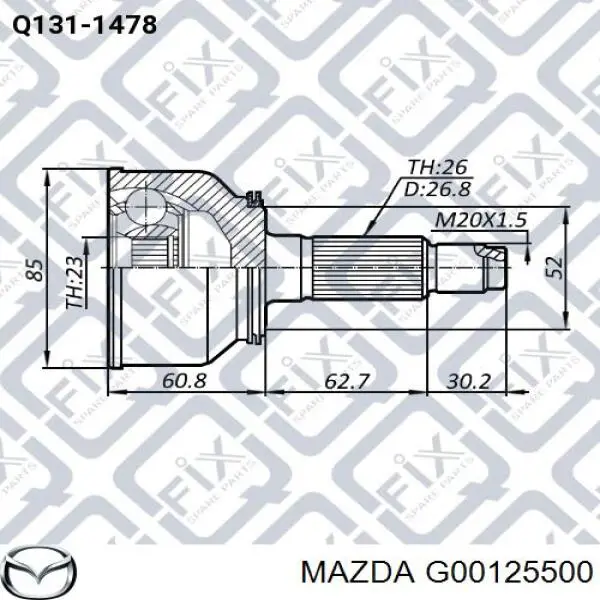 Левая полуось G00125500 Mazda