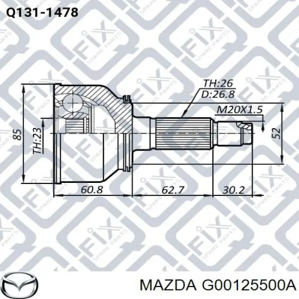 Левая полуось G00125500A Mazda