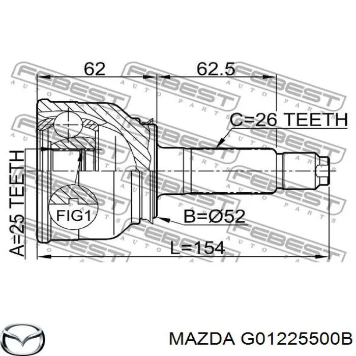 Junta homocinética exterior delantera G01225500B Mazda