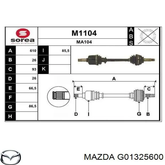 G01325600 Mazda Полуось передняя левая