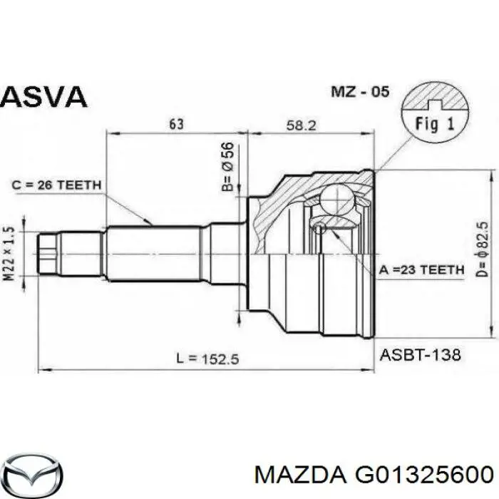 Левая полуось G01325600 Mazda