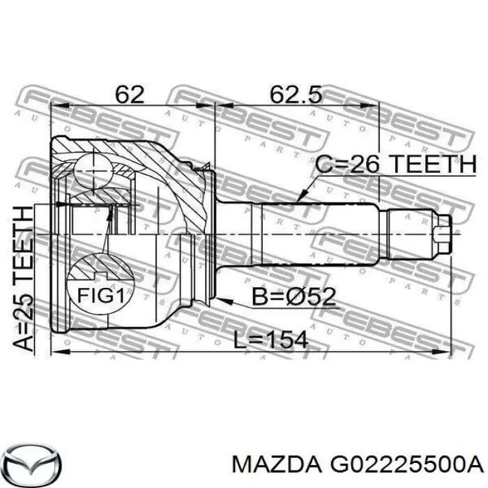 Junta homocinética exterior delantera G02225500A Mazda