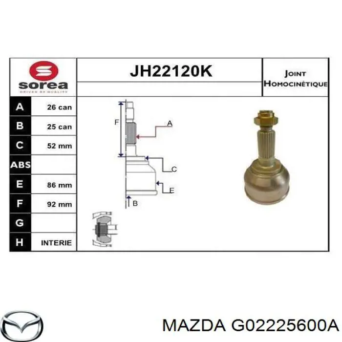 Полуось (привод) передняя левая G02225600A Mazda