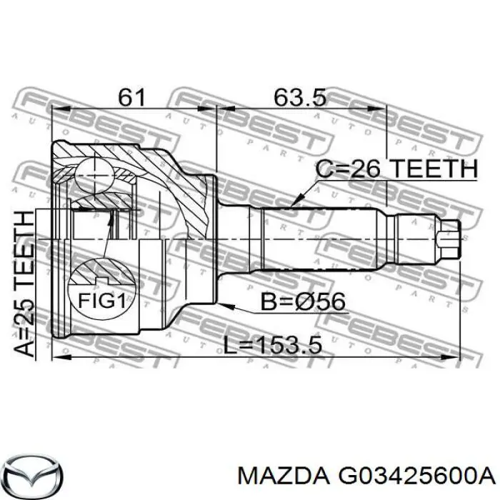 G034-25-600A Mazda шрус наружный передний