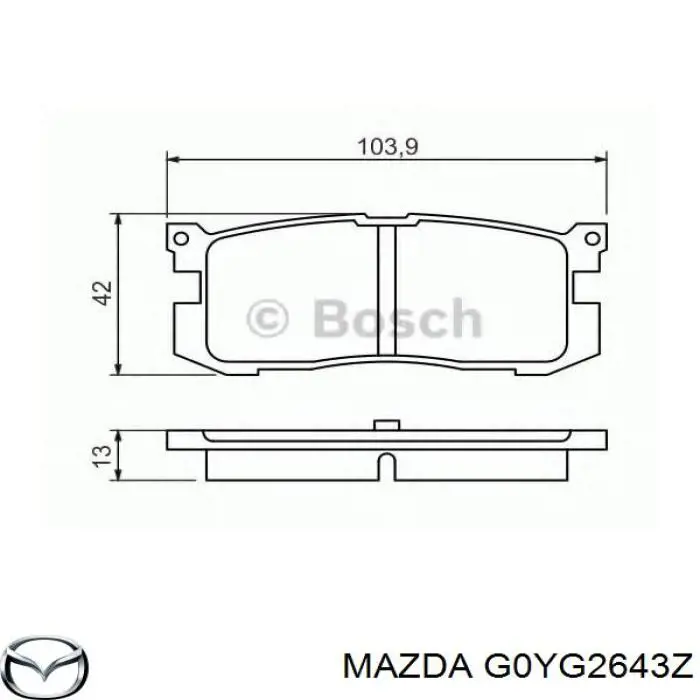 Задние тормозные колодки G0YG2643Z Mazda