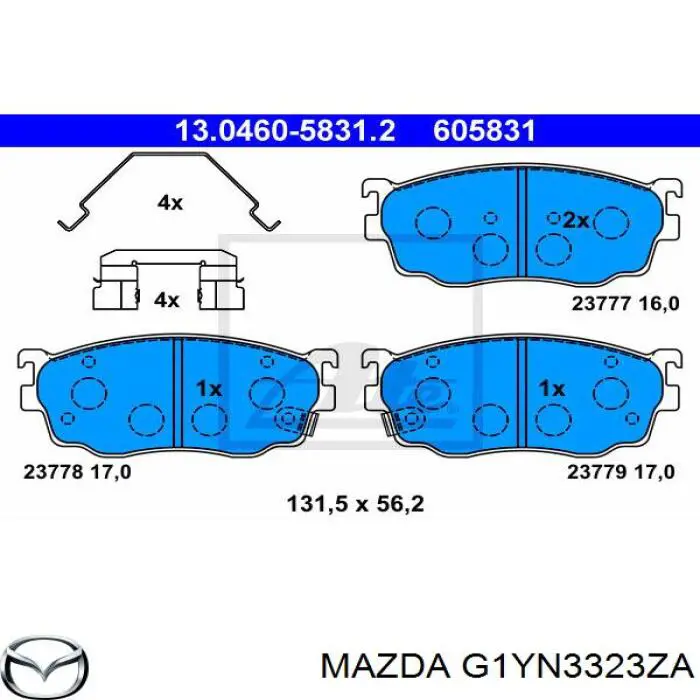 Передние тормозные колодки G1YN3323ZA Mazda