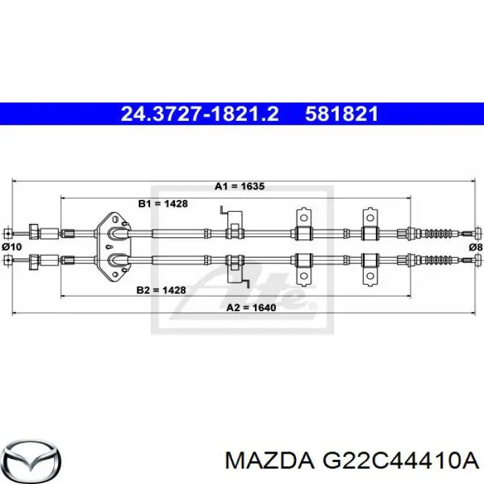 G22C44410A Mazda трос ручного тормоза задний правый/левый