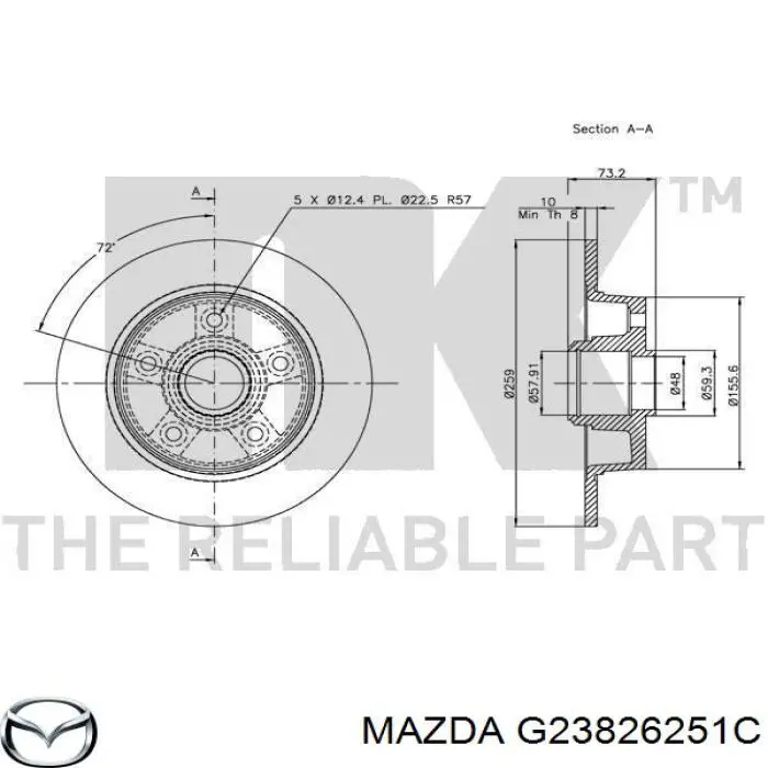 Disco de freno trasero G23826251C Mazda