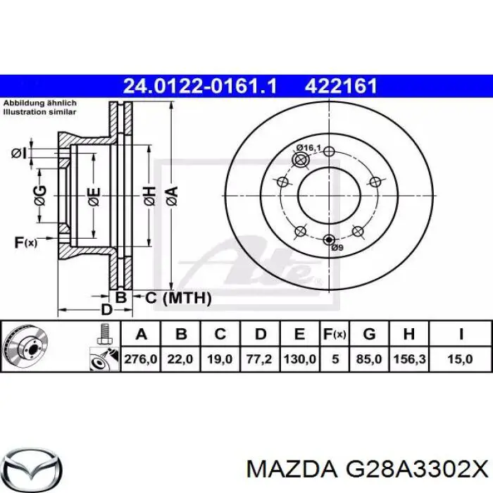 Цапфа (поворотный кулак) передний правый G28A3302X Mazda