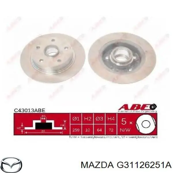 Тормозные диски G31126251A Mazda