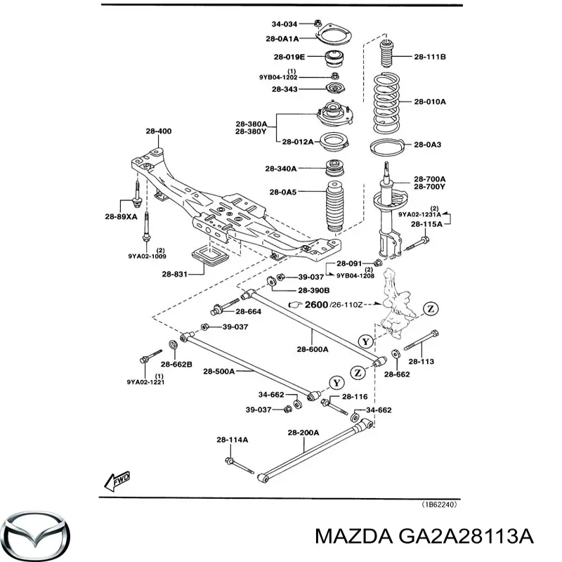 Болт крепления заднего развального рычага, наружный Mazda GA2A28113A цена, от 19.23 USD