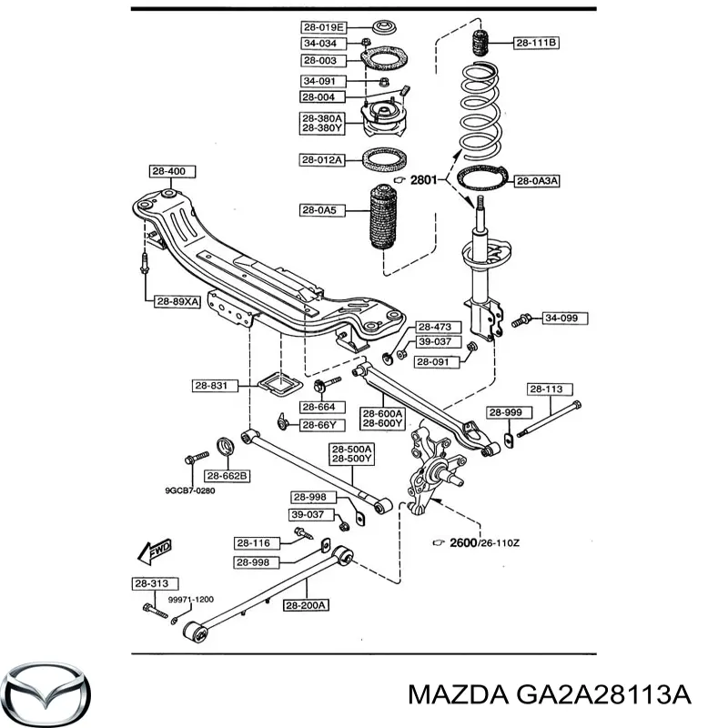 Купить GA2A28113A Mazda Болт крепления заднего развального рычага, наружный