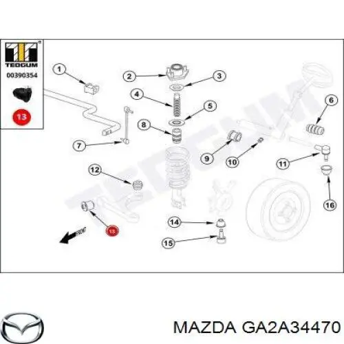 Купить GA2A34470 Mazda Сайлентблок нижний передней подвески